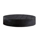 Benzara Round Leatherette Wrapped Metal Coffee Table with Bolt Accent, Slate Gray