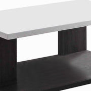 Benzara Wooden Coffee Table with Open Shelf, Glossy White and Brown