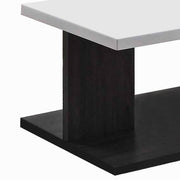 Benzara Wooden Coffee Table with Open Shelf, Glossy White and Brown