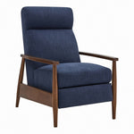 Benzara Fabric Upholstered Push Back Recliner with Tapered Legs, Blue and Brown