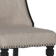Benzara Fabric Upholstered Arm Chair with Nailhead Trims, Set of 2, Beige and Black