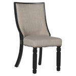 Benzara Fabric Upholstered Arm Chair with Nailhead Trims, Set of 2, Beige and Black