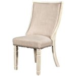 Benzara Fabric Upholstered Wooden Arm Chair with Nailhead Trims, Set of 2, Beige