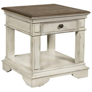 Benzara Wooden End Table with 1 Spacious Drawer, Brown and White