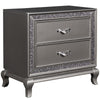 Benzara Wooden Nightstand with Faux Crystal Accents and 2 Drawers, Gray