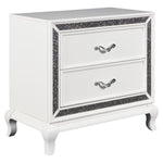 Benzara Wooden Nightstand with Faux Crystal Accents and 2 Drawers, White