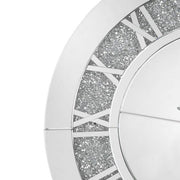 Benzara Round Beveled Mirror Frame Wall Clock with Faux diamond Inlay, Silver