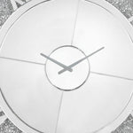 Benzara Round Beveled Mirror Frame Wall Clock with Faux diamond Inlay, Silver