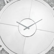 Benzara Round Beveled Mirror Frame Wall Clock with Faux diamond Inlay, Silver