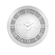 Benzara Round Beveled Mirror Frame Wall Clock with Faux diamond Inlay, Silver