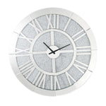 Benzara Mirror Panel Frame Wall Clock with Crushed Faux Diamond Inlay, Silver