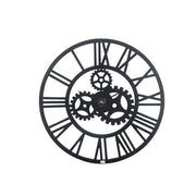 Benzara Round Mirror Panel Open Frame Wall Clock with Gear Design, Silver