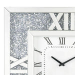 Benzara Square Mirror Panel Frame Wall Clock with Faux Diamond, Silver