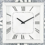 Benzara Square Mirror Panel Frame Wall Clock with Faux Diamond, Silver