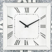 Benzara Square Mirror Panel Frame Wall Clock with Faux Diamond, Silver