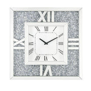Benzara Square Mirror Panel Frame Wall Clock with Faux Diamond, Silver