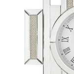 Benzara Irregular Mirror Panel Frame Wall Clock with Faux Diamond Inlay, Silver