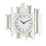 Benzara Irregular Mirror Panel Frame Wall Clock with Faux Diamond Inlay, Silver