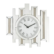 Benzara Irregular Mirror Panel Frame Wall Clock with Faux Diamond Inlay, Silver
