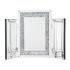 Benzara Tri Fold Mirror Panel Frame Accent Decor with Faux Diamond, Silver
