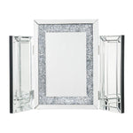Benzara Tri Fold Mirror Panel Frame Accent Decor with Faux Diamond, Silver
