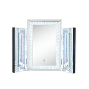 Benzara Tri Fold Mirror Panel Frame Accent Decor with LED Light, Silver