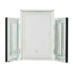 Benzara Tri Fold Mirror Panel Frame Accent Decor with LED Light, Silver