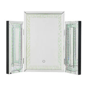 Benzara Tri Fold Mirror Panel Frame Accent Decor with LED Light, Silver