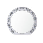 Benzara Round Mirror Panel Wall Decor with Light Function and Faux Diamond, Silver