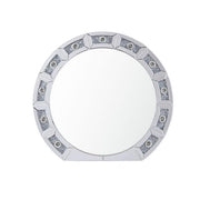 Benzara Round Mirror Panel Wall Decor with Light Function and Faux Diamond, Silver