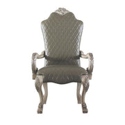 Benzara High Back Leatherette Arm Chair with Claw Legs, Set of 2, Silver and Gray