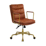 Benzara Leatherette Office Chair with Horizontal Tufting and Metal Star Base, Brown