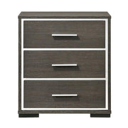 Benzara 3 Drawer Wooden Nightstand with Mirror Trim Accents, Gray