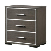 Benzara 3 Drawer Wooden Nightstand with Mirror Trim Accents, Gray