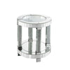 Benzara Round Mirrored Frame End Table with Faux Diamond and Bottom Shelf, Silver
