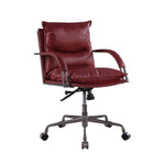 Benzara Swivel Leatherette Tufted Office Chair with Metal Star Base, Red