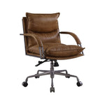 Benzara Swivel Leatherette Tufted Office Chair with Metal Star Base, Brown