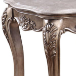 Benzara Marble Top Wooden End Table with Carvings and Anne Legs, Champagne Gold