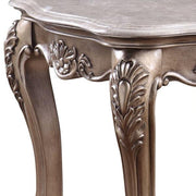 Benzara Marble Top Wooden End Table with Carvings and Anne Legs, Champagne Gold