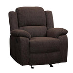 Benzara Fabric Upholstered Glider Recliner Chair with Pillow Top Armrest, Brown