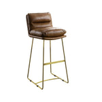 Benzara Leatherette Bar Chair with Metal Sled Base, Light Brown and Gold