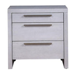 Benzara 3 Drawer Wooden Nightstand with Oversized Metal Bar Pulls, Antique White