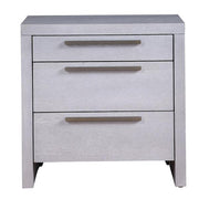 Benzara 3 Drawer Wooden Nightstand with Oversized Metal Bar Pulls, Antique White