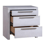 Benzara 3 Drawer Wooden Nightstand with Oversized Metal Bar Pulls, Antique White