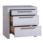 Benzara 3 Drawer Wooden Nightstand with Oversized Metal Bar Pulls, Antique White