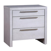 Benzara 3 Drawer Wooden Nightstand with Oversized Metal Bar Pulls, Antique White
