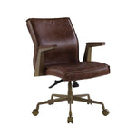 Benzara Swivel Sloped Back Leatherette Office Chair with Star Base, Brown