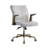 Benzara Swivel Sloped Back Leatherette Office Chair with Star Base, White and Brown