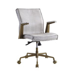 Benzara Swivel Sloped Back Leatherette Office Chair with Star Base, White and Brown