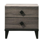 Benzara 2 Drawer Wooden Nightstand with Diamond Metal Knobs, Gray and Black